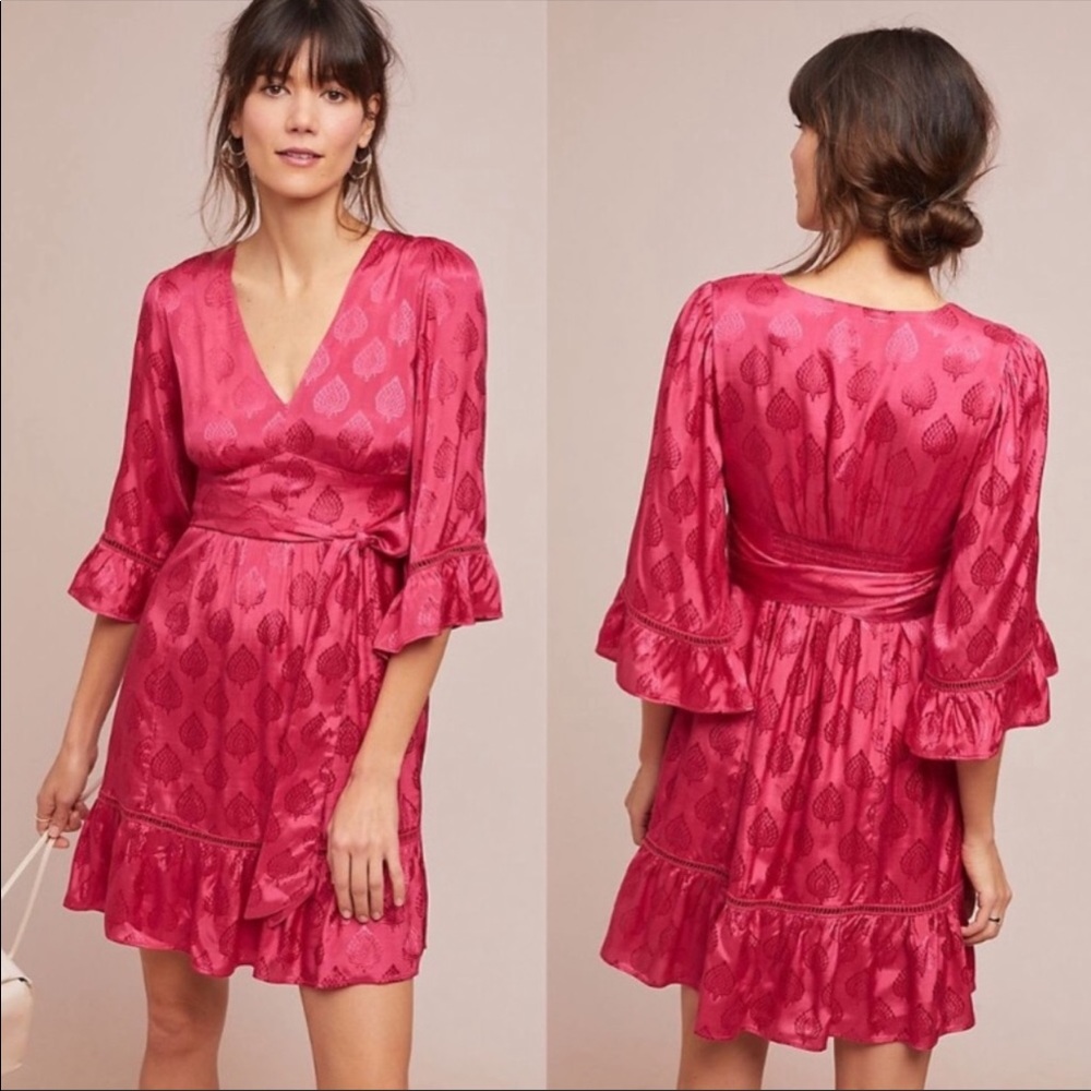 maeve magenta silky dress
